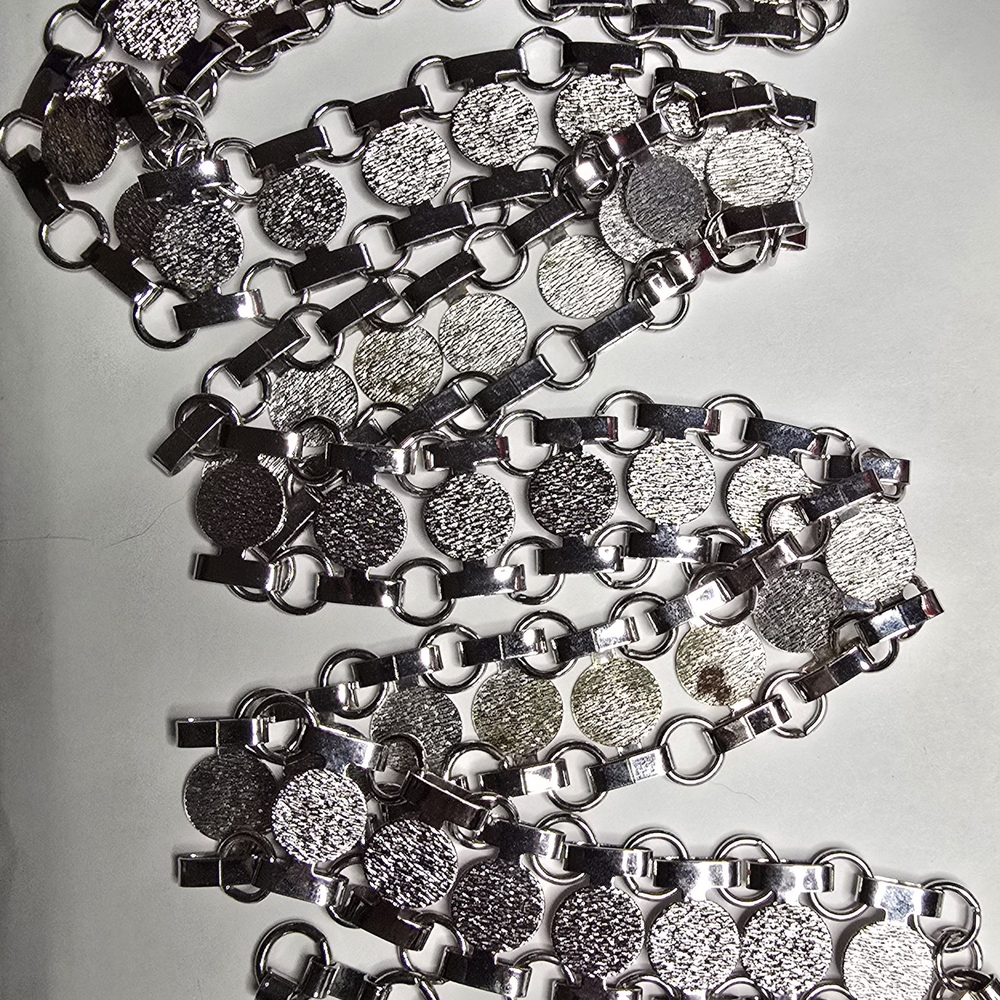 Vintage Sarah Coventry "Disco-Tek" Silver Chain Link Belt And Bracelet.